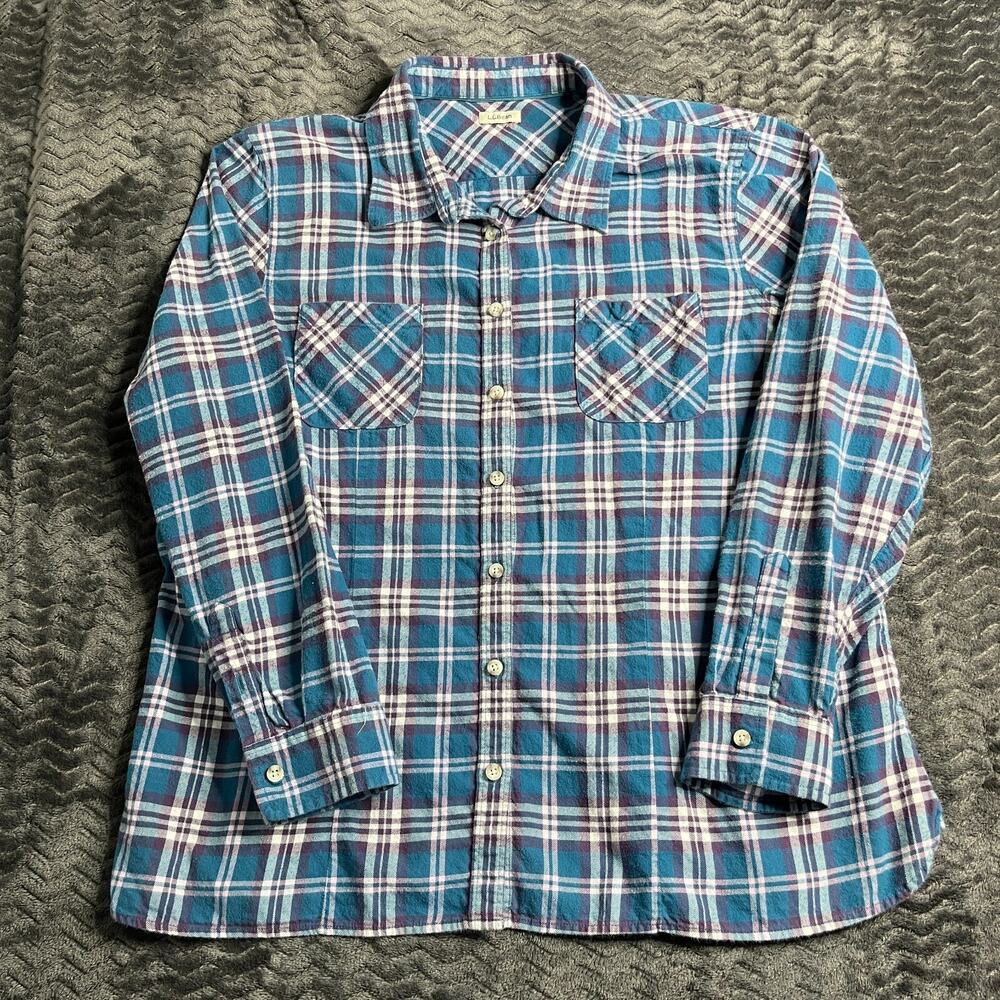 Coastal Clothing Long Sleeve Flannel Button Up Shirt Blue White Size M